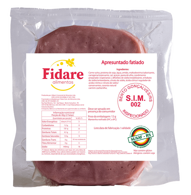 Apresuntado fatiado pacote 2kg