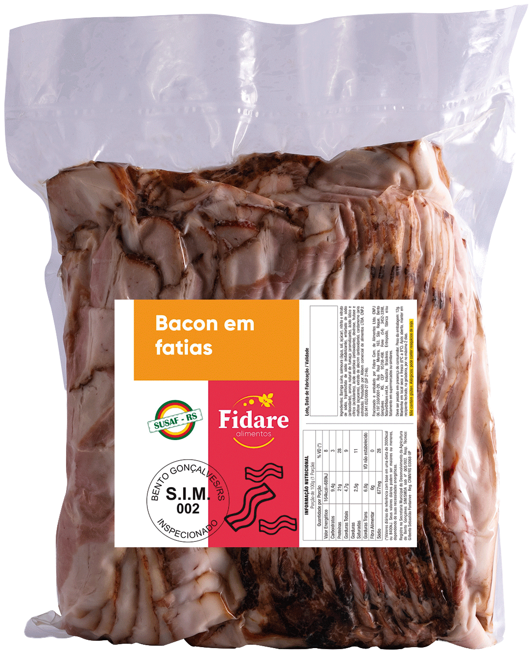 Bacon em fatias pacote com 2kg