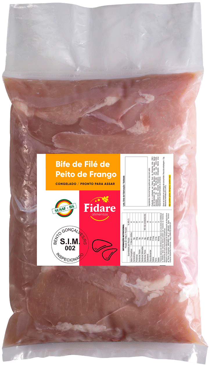 Bife de File de frango congelado pacote 2kg