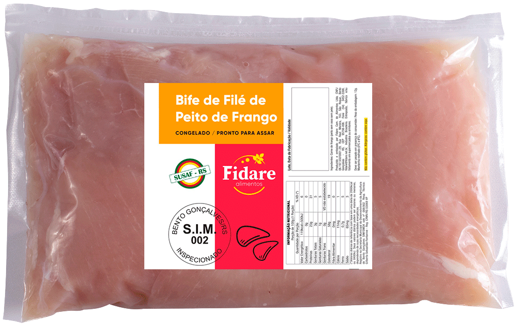 Bife de File de frango congelado pacote 800g